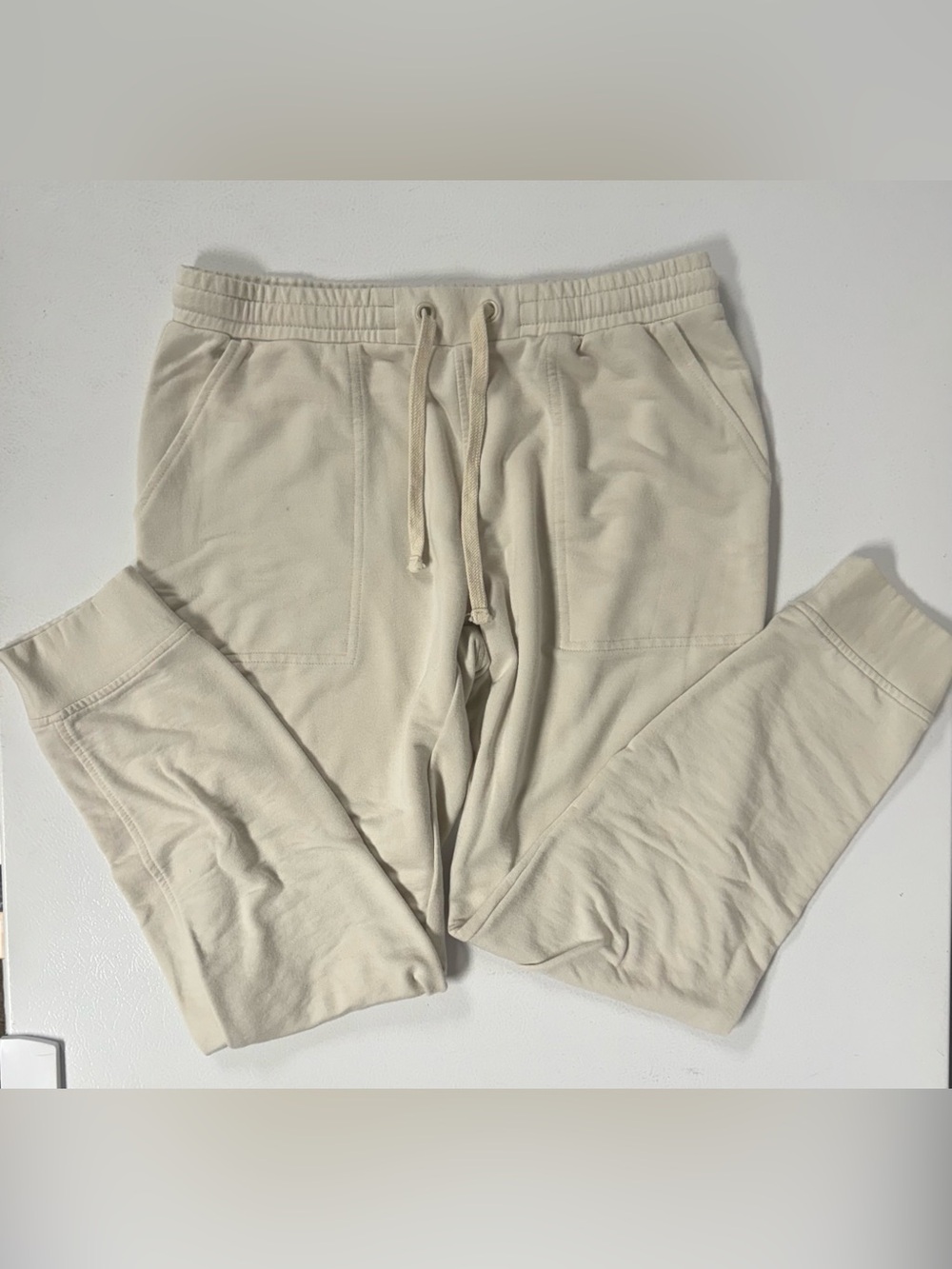 Quince Supersoft Fleece Joggers Off-White Cream Casual Lounge Pants Women M